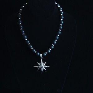 Black Onyx / stainless steel necklace
